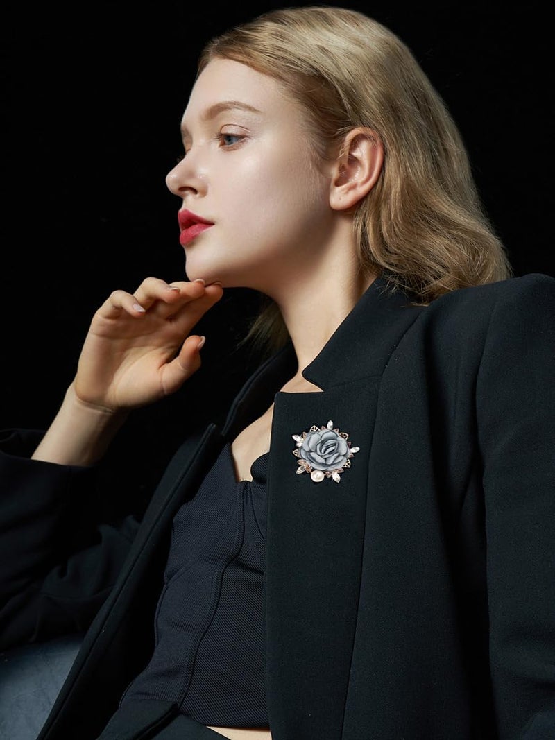 OIDIMS Elegant Rose Flower Brooch Pin for Women Men Wedding Party Gentleman's Essentials Handmade Imitation Crystal Pearl Fabric Flower Lapel Pin Dress Suit Accessories Boutonniere Ideas Gift - Image 2